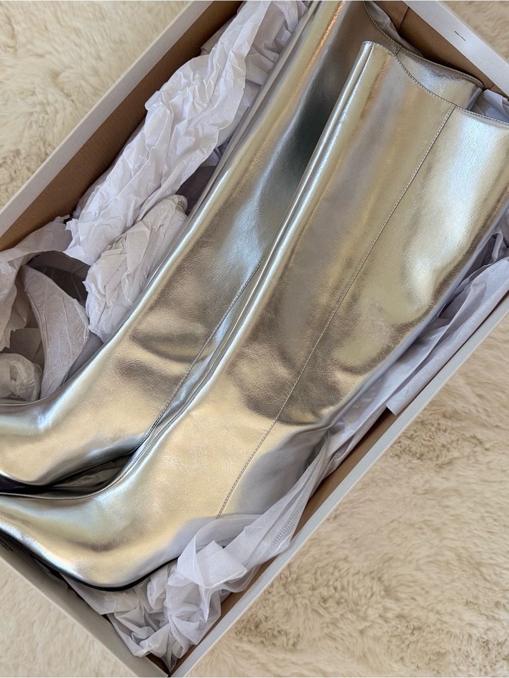 Charles & Keith Silver Metallic Over-the-Knee Boots